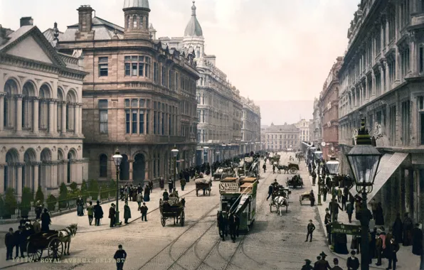 Город, улица, старое фото, Ирландия, Belfast, Белфаст, old city, Royal Avenue