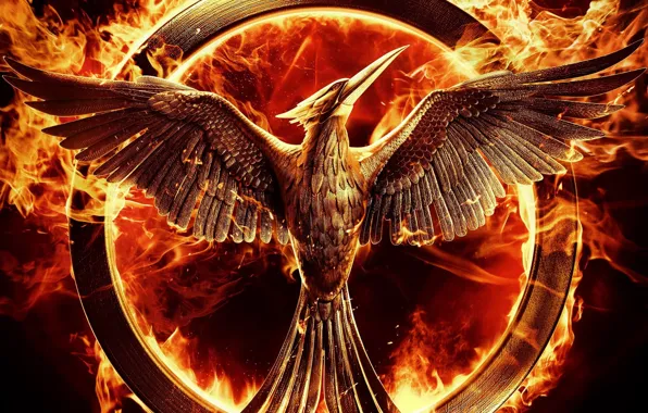 Cinema, metal, fire, bird, wings, feathers, film, flames