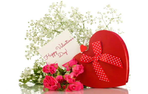 Картинка любовь, красный, подарок, романтика, сердце, розы, бантик, Valentine`s day