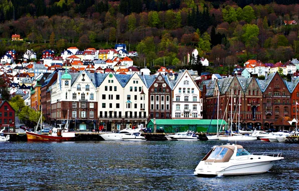 Картинка пейзаж, дома, Норвегия, Берген, побережье Северного моря