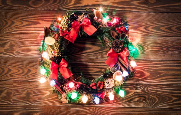 Украшения, lights, огни, Новый Год, Рождество, гирлянда, happy, Christmas
