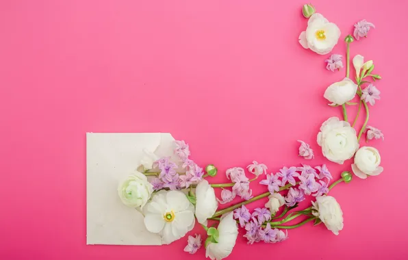 Картинка цветы, лепестки, розовые, white, белые, pink, flowers, композиция