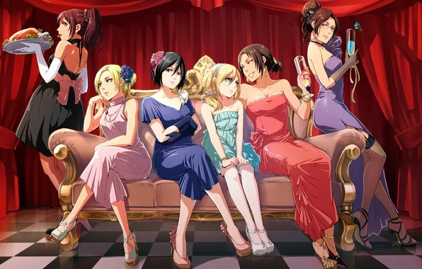 Картинка девушки, anime, art, shingeki no kyojin, Mikasa Ackerman, Annie Leonhart, Sasha Blouse, Ymir