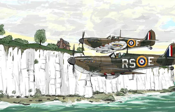 Картинка авиация, рисунок, самолёты, вторая мировая война, британские