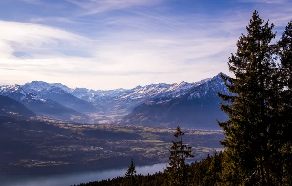 Небо, пейзаж, горы, природа