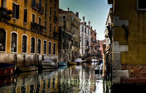 Здания, лодки, Италия, Венеция, мостик, Italy, bridge, street