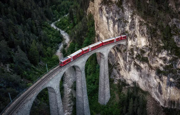 Train, alps, switzerland, Grisons, Tunneling, Schmitten (GR)