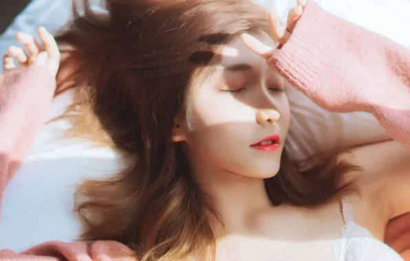 Beautiful, Asian, Model, Bed, Woman, Morning, Pretty, Sleeping