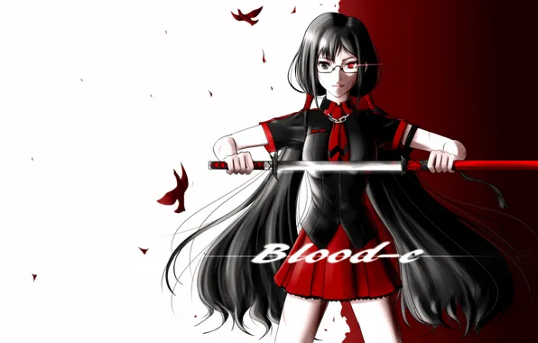 Кровь, катана, красные глаза, ножны, Blood-C, Kisaragi Saya