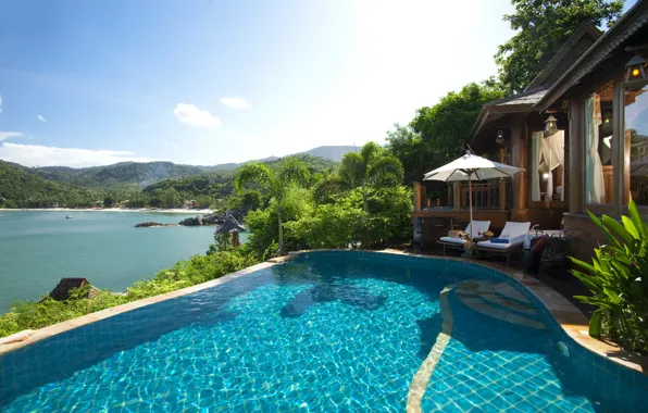 Pool, ocean, luxury, Villa, palms