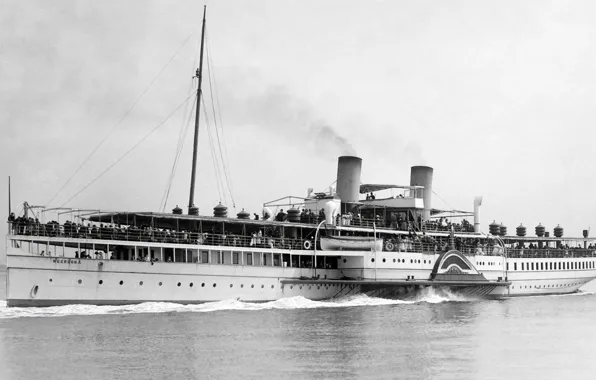 Ретро, пароход, старый, old, steamship, passengers, колесник