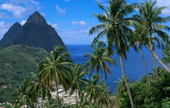 Картинка Карибы, West Indies, St-Lucia, Суфриер, гора Питон, Soufriere and the Pitons
