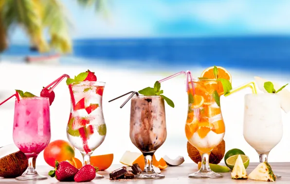 Картинка summer, напитки, beach, fresh, коктейли, fruit, drink, tropical