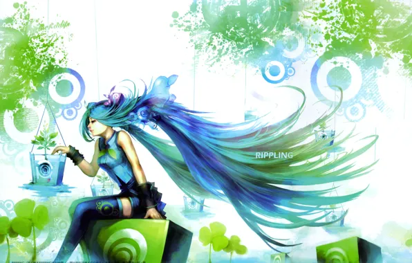 Девушка, растения, vocaloid, Hatsune Miku, вокалоид