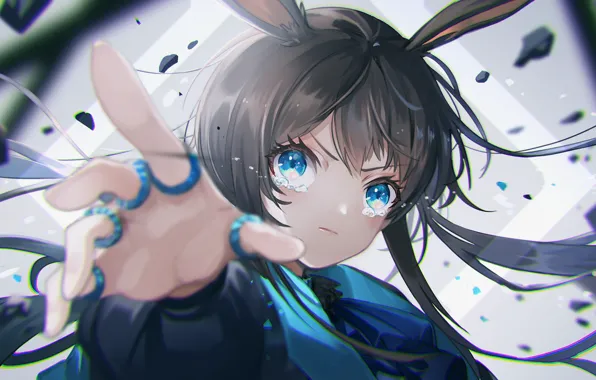 Взгляд, девушка, рука, слёзы, Arknights, Amiya, слёзы в глазах