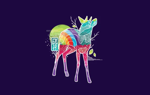 Листья, ночь, природа, животное, луна, vector, вектор, олень