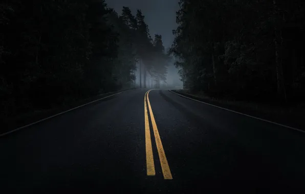 Дорога, пейзаж, ночь