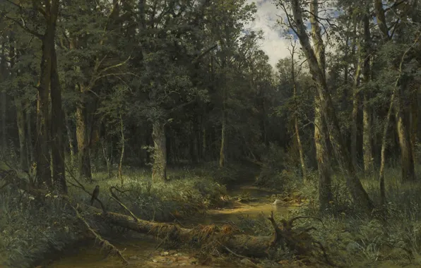 Картинка лес, пейзаж, картина, Иван Иванович Шишкин, Темное Дерево