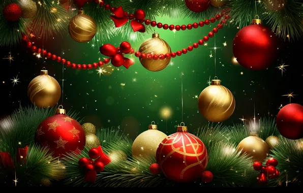 Шарики, шары, Рождество, Новый год, гирлянда