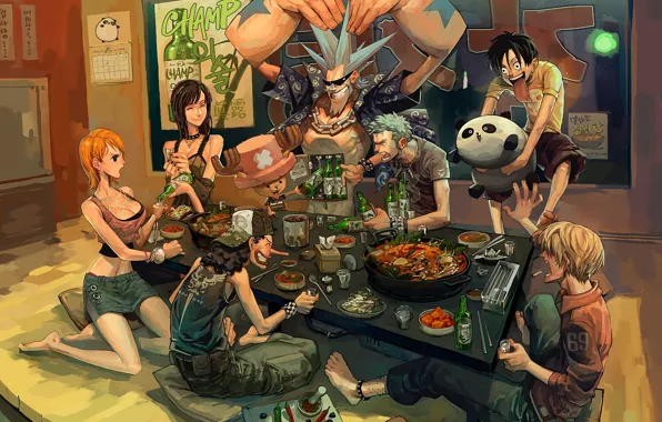 Вечеринка, компания, сёнэн, металисты, панки, One Piece