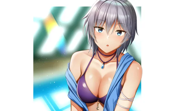 Girl, sexy, Anastasia, cleavage, boobs, anime, blue eyes, beautiful