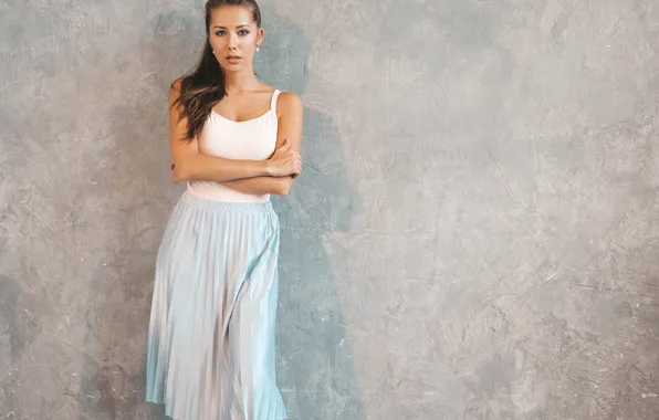 Картинка girl, woman, young, street, skirt, tank top