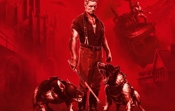 Картинка Игра, Собаки, Мужчина, Game, MachineGames, Wolfenstein: The Old Blood