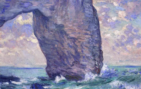 Картинка море, скала, картина, арка, Клод Моне, Маннпорт. Вид Снизу