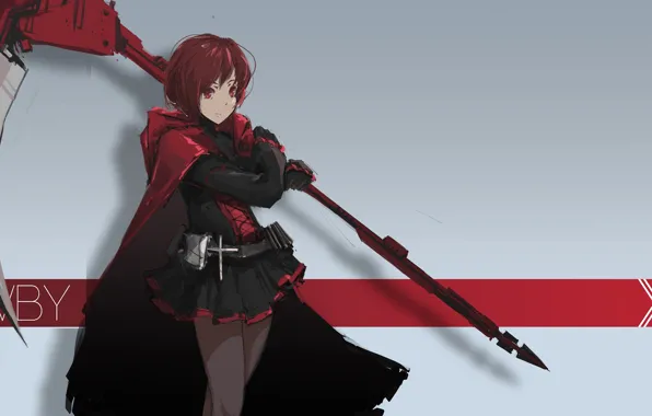 Девушка, красный, оружие, коса, RWBY