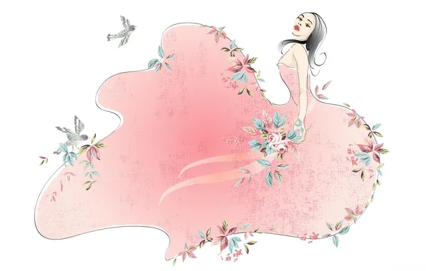 Лето, девушка, цветы, нежность, букет, розовое платье