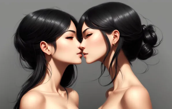 Girls, art, kiss, fantasy art, Stable Diffusion, neuronet, Ai art, original ai-artwork