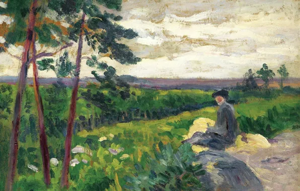 Картина, Максимильен Люс, Maximilien Luce, Пейзаж Иль-де-Франс с Фигурой