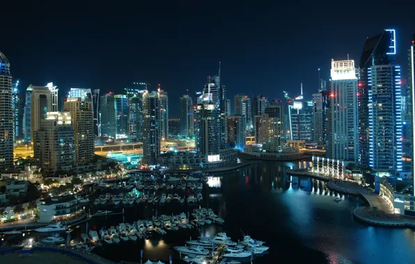 Ночь, город, огни, река, яхта