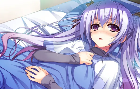 Взгляд, девушка, постель, art, смущение, tomose shunsaku, reminiscence, shimazu aki