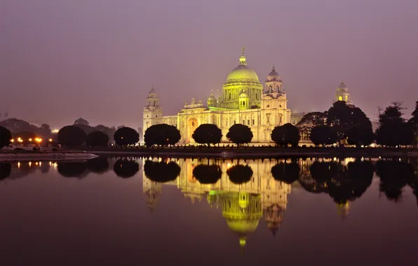 Картинка ночь, Индия, освещение, мемореал Виктория, калькутта