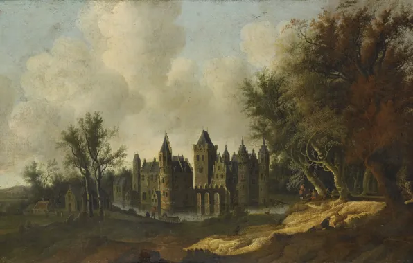 Пейзаж, масло, картина, холст, Замок Эгмонд, 1653, G.W. Berckhout