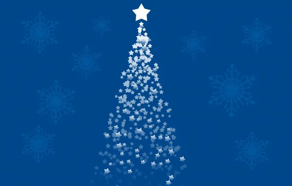 Картинка снег, снежинки, праздник, обои, звезда, елка, новый год, рождество