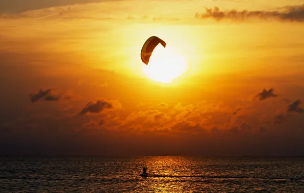 Море, солнце, облака, закат, отражение, горизонт, sunshine, sea