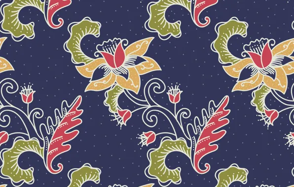 Цветы, текстура, flower, синий фон, background, ornament, Batik