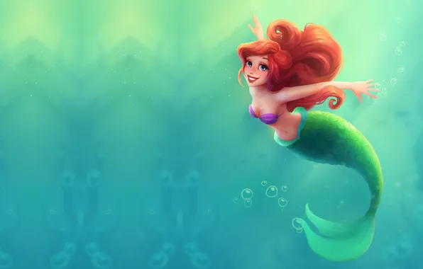 Картинка море, вода, мультфильм, сказка, арт, принцесса, sea, Ariel