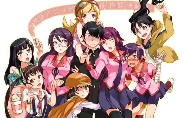Девушки, аниме, арт, парни, Bakemonogatari