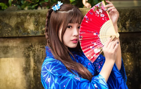 Картинка взгляд, девушка, стиль, веер