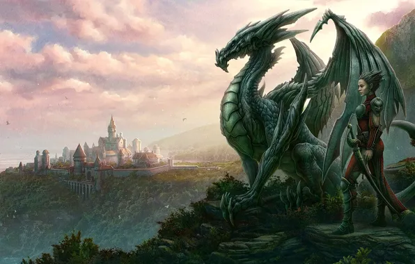 Взгляд, город, дракон, человек, kerem beyit