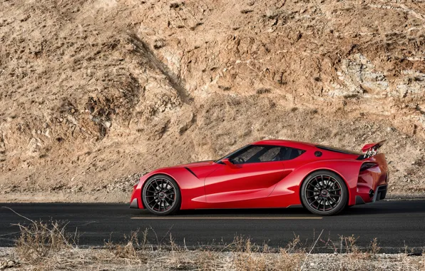 Красный, скала, купе, профиль, Toyota, 2014, FT-1 Concept