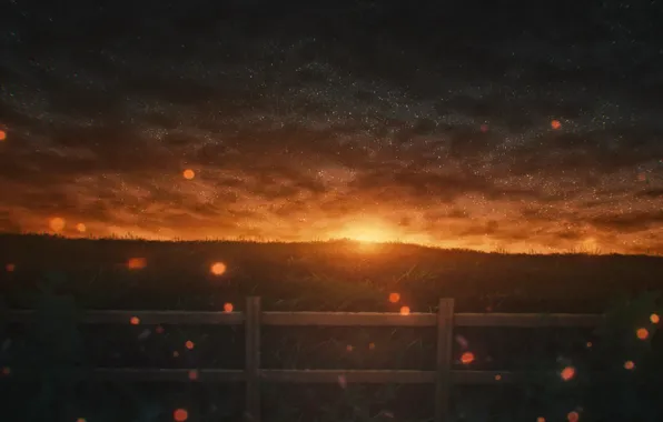 Закат, природа, забор