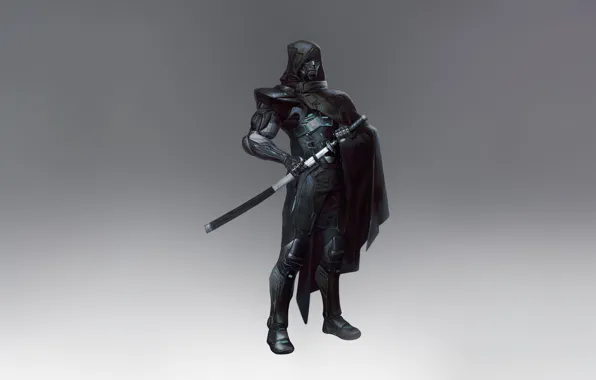 Арт, Assassin, Ninja, Illustration, Minimalism, Katana, Cyberpunk, Creatures