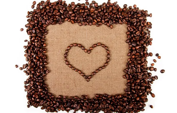 Креатив, кофе, сердечко, кофейные зёрна