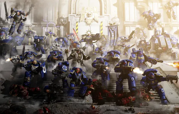 Оружие, здание, ступени, воины, Defence of Ultramar