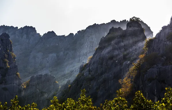 Зелень, солнце, горы, скалы, Тайланд, Thailand, солнечные лучи, Prachuap Khiri Khan