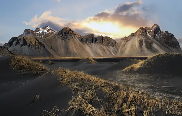 Картинка пейзаж, горы, Iceland, Vesturhorn